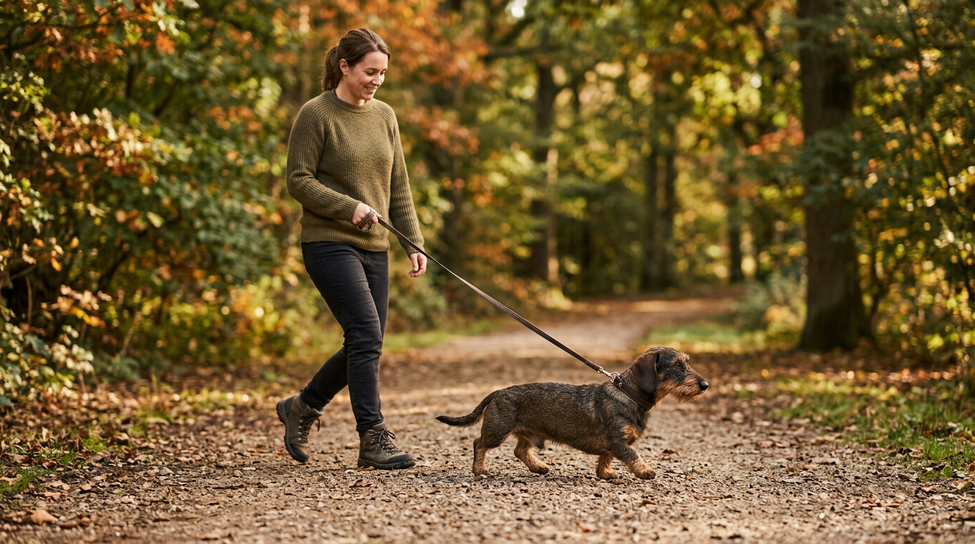 Adult Dachshund walking outdoors on level ground