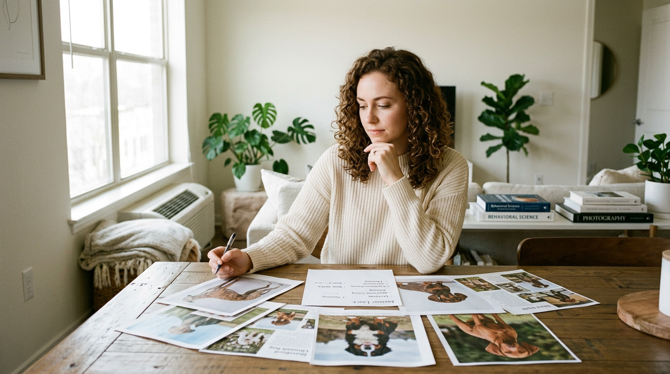 Dog owner considering several breed choices for their lifestyle