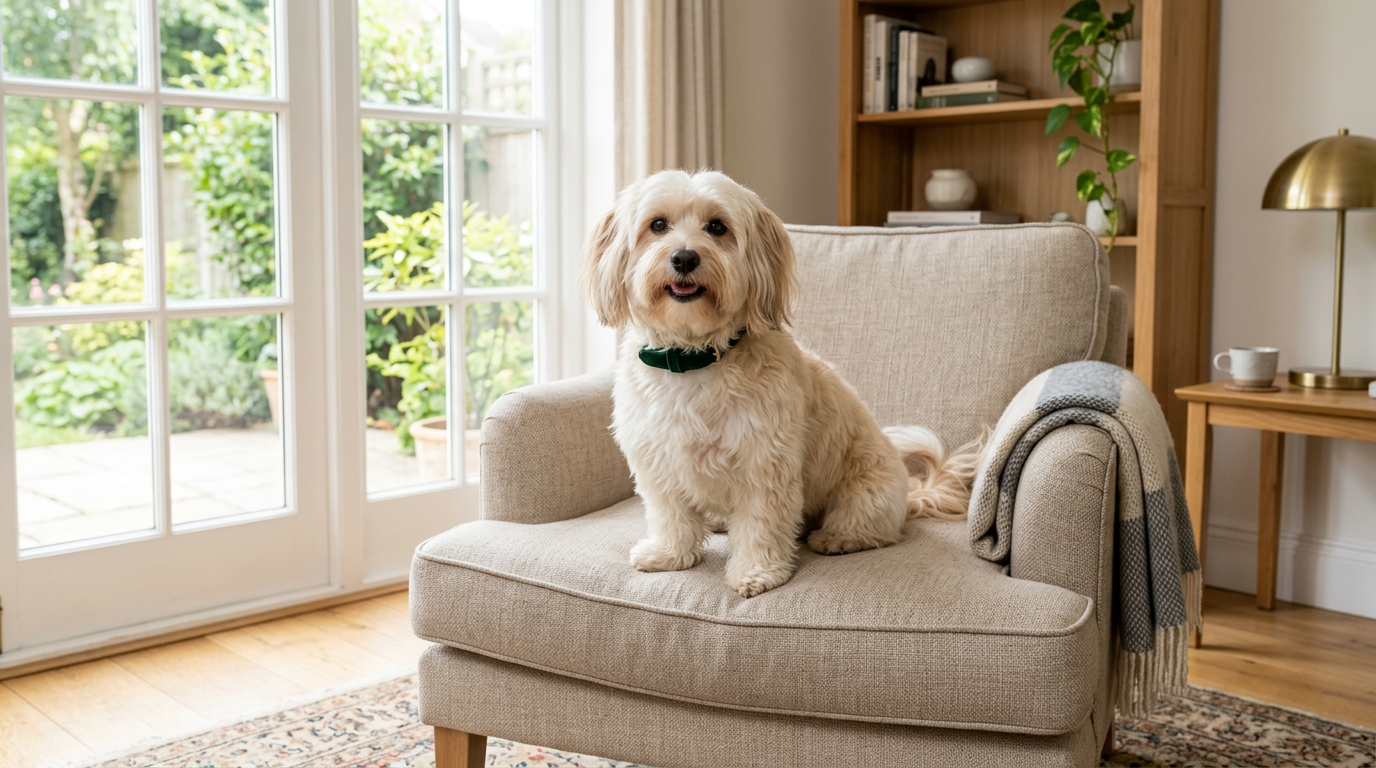 Havanese sitting comfortably in a bright home